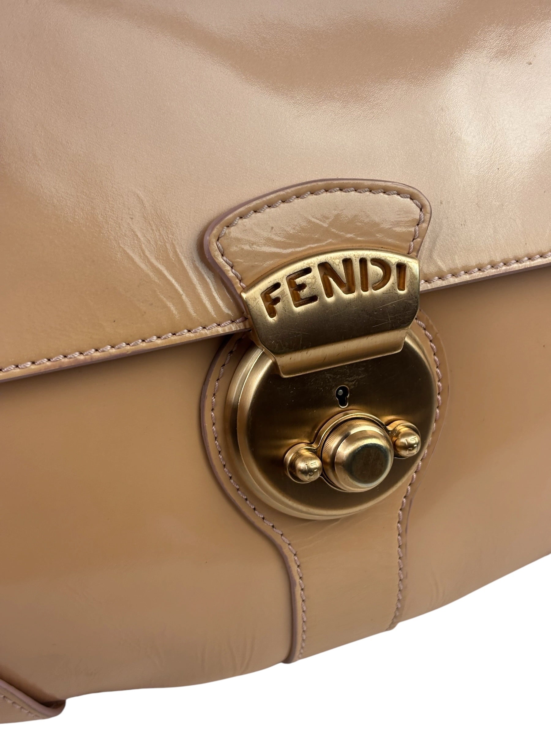 Fendi Borsa Pink Patent Leather Cuoio Ingrassato Compilation Shoulder Bag
