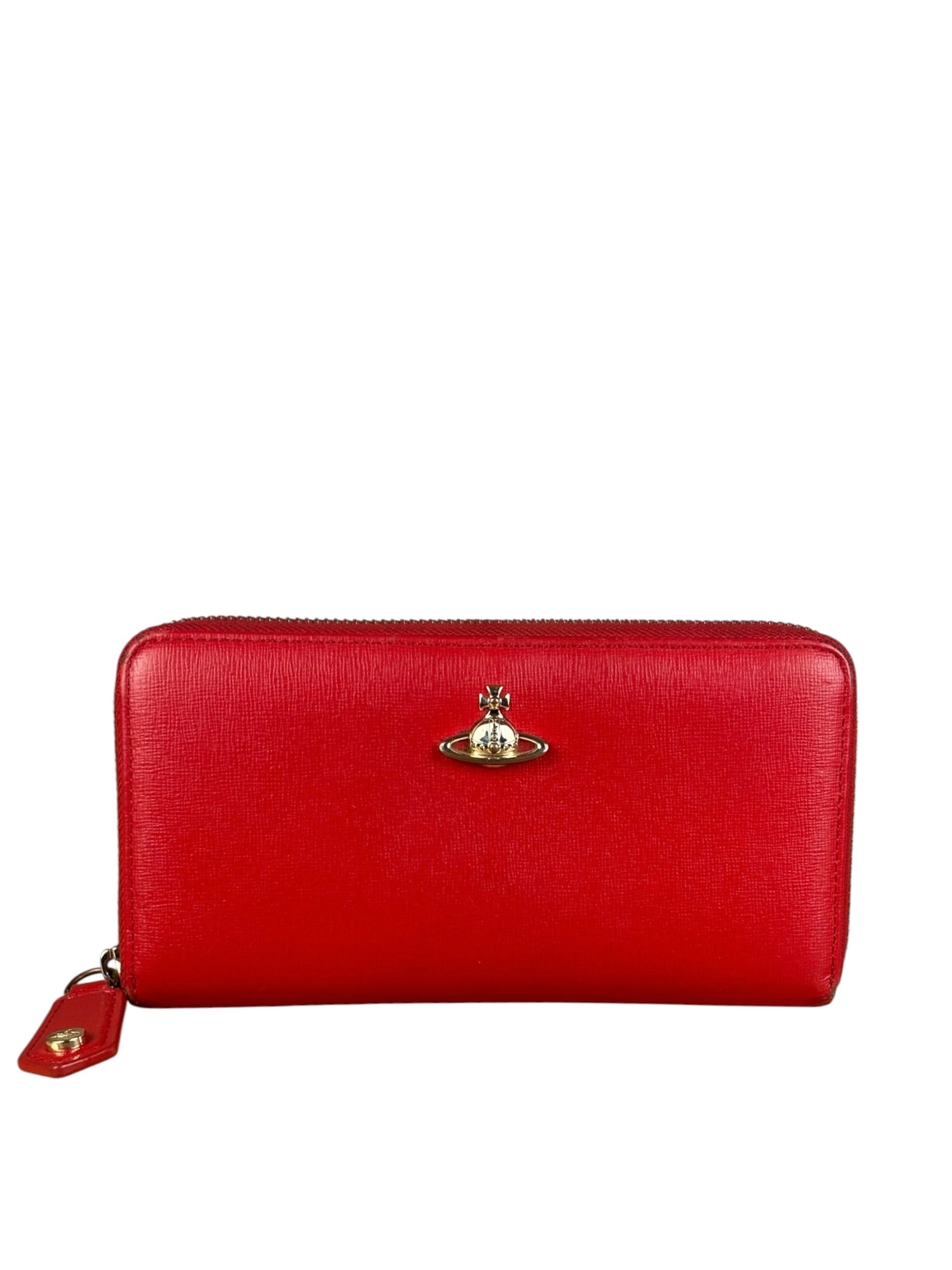 Vivienne Westwood Red Long Zip Orb Wallet