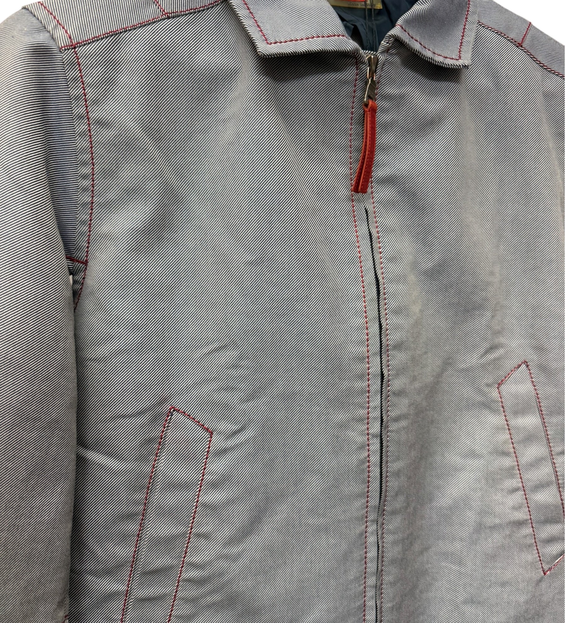 Prada Vintage Blue Striped Canvas Zip Up Collared Jacket