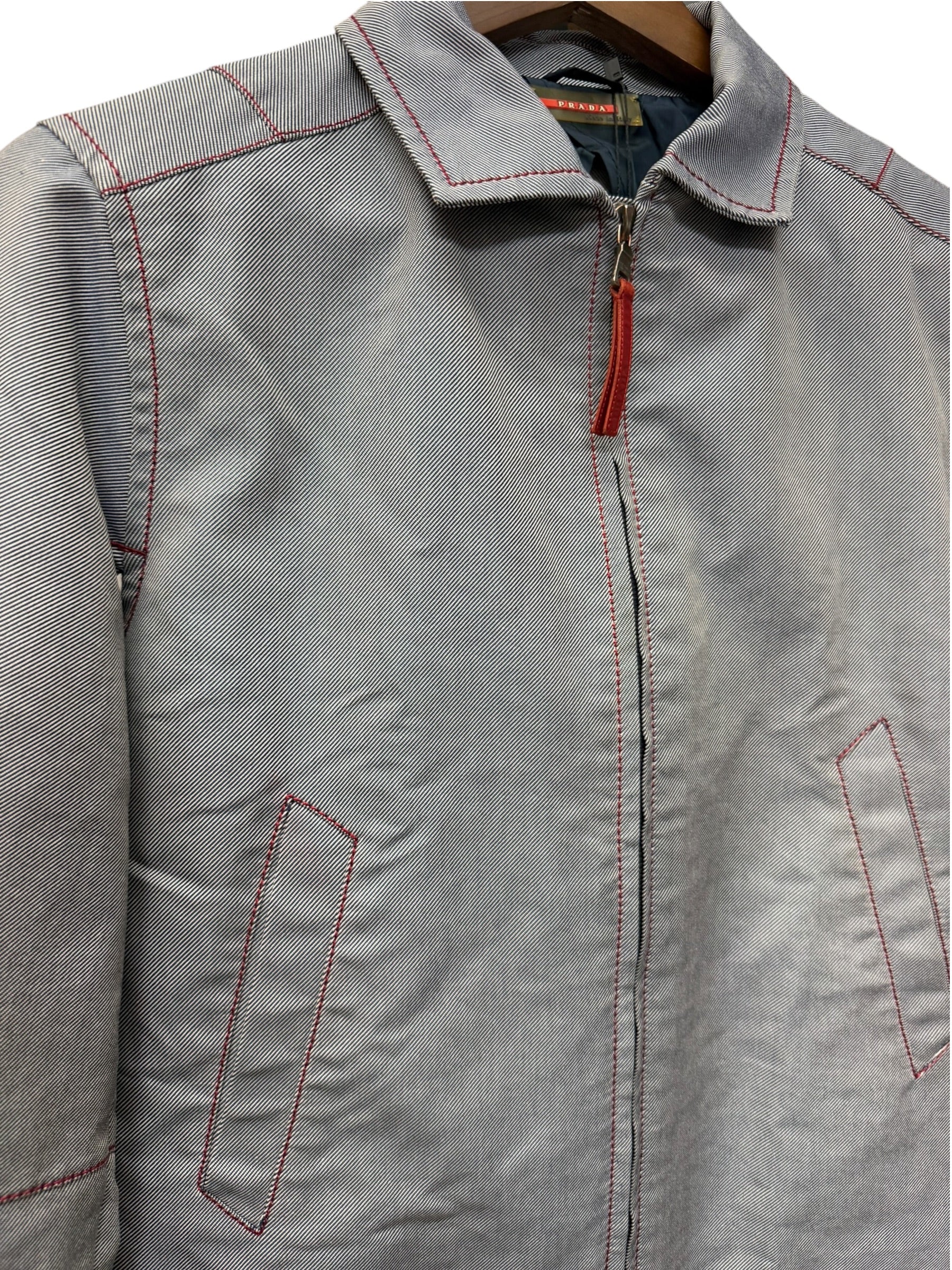 Prada Vintage Blue Striped Canvas Zip Up Collared Jacket