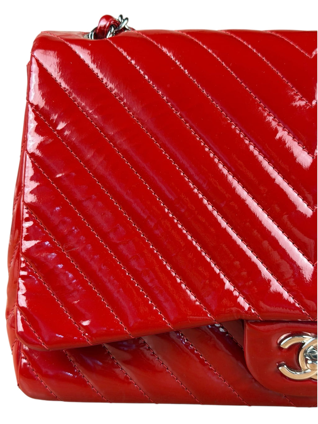 Chanel Red Patent Chevron Jumbo Flap 2010