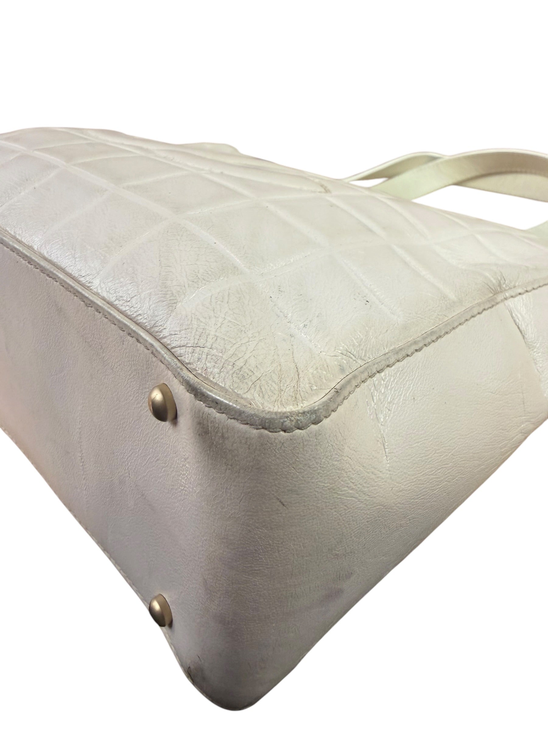 Chanel White Leather Chocolate Bar CC Tote Bag 2002