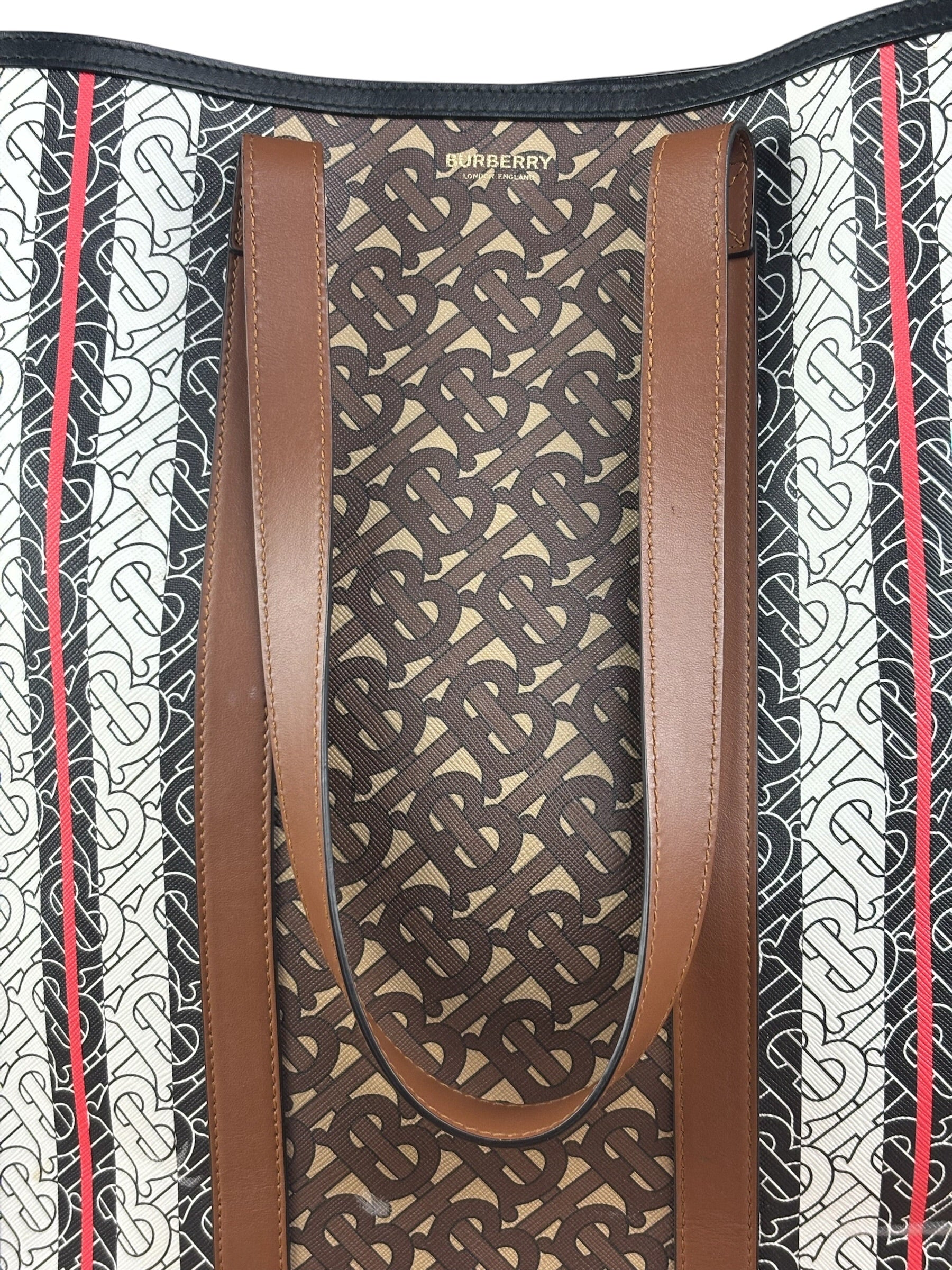 Burberry Leather TB Monogram Stripe E-Canvas Tote Bag