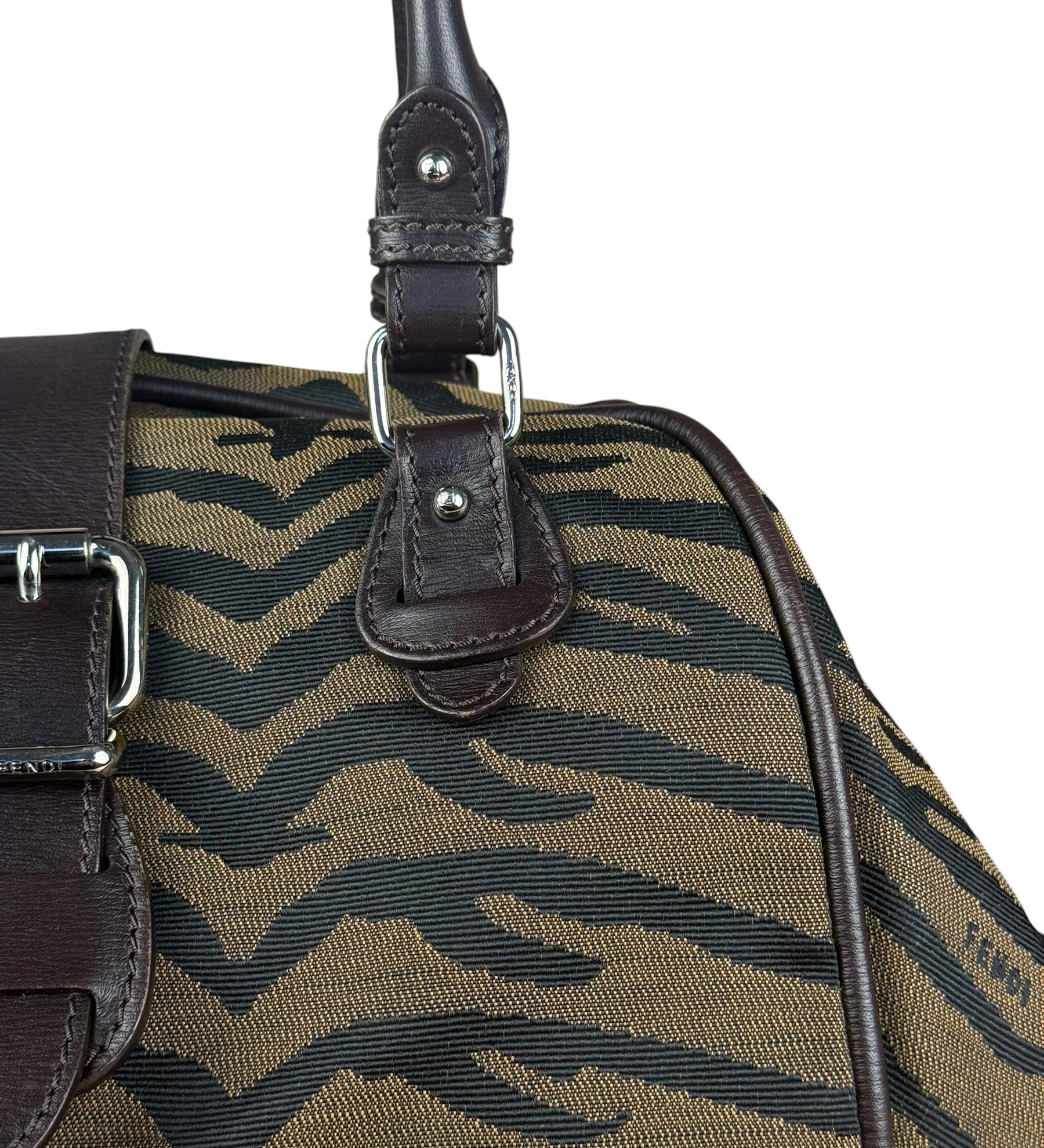 Fendi Vintage Tiger Print Canvas Bowler Bag