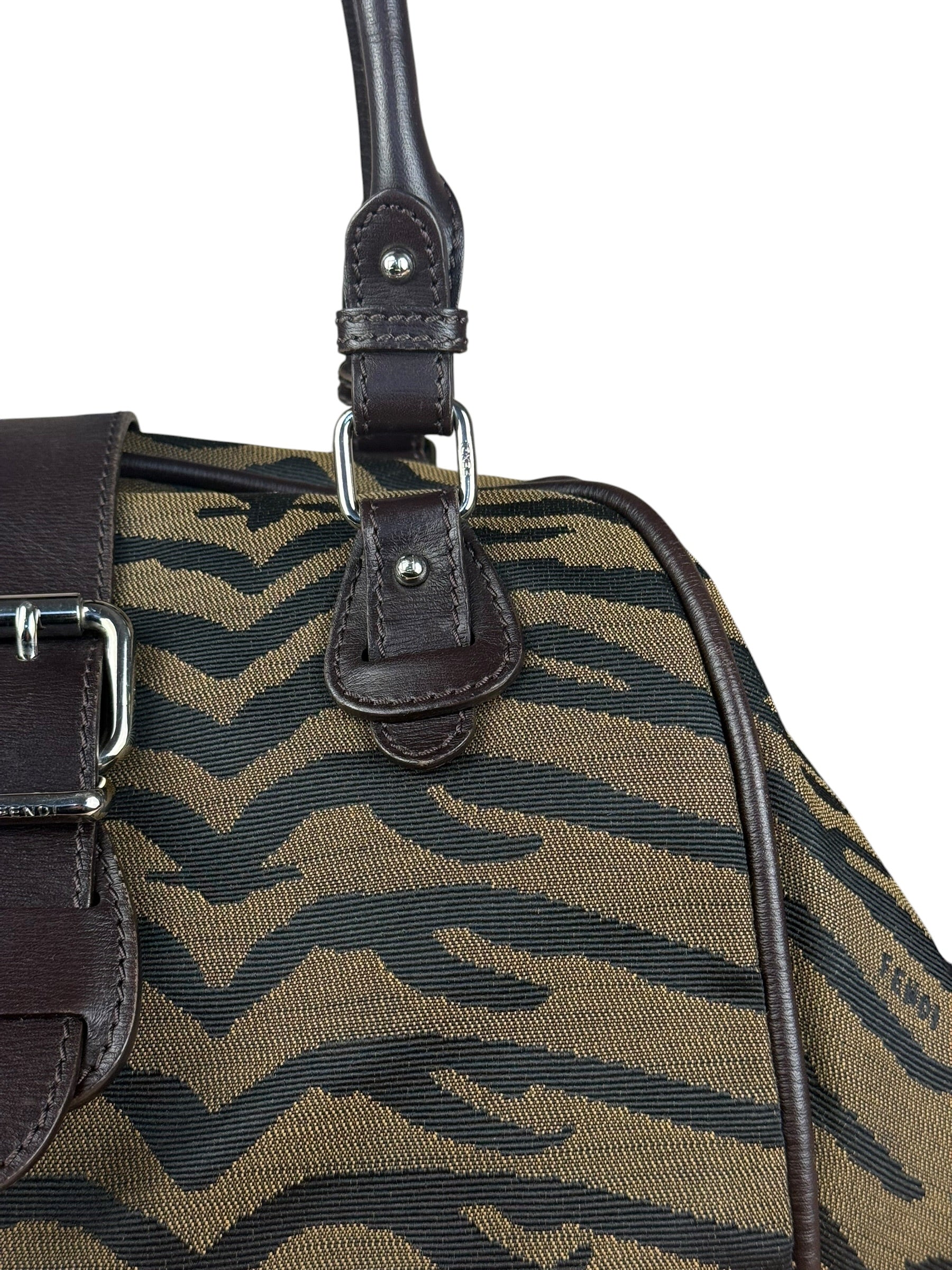 Fendi Vintage Tiger Print Canvas Bowler Bag