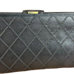 Chanel Vintage Dark Brown Leather Quilted CC Long Wallet