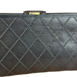 Chanel Vintage Dark Brown Leather Quilted CC Long Wallet