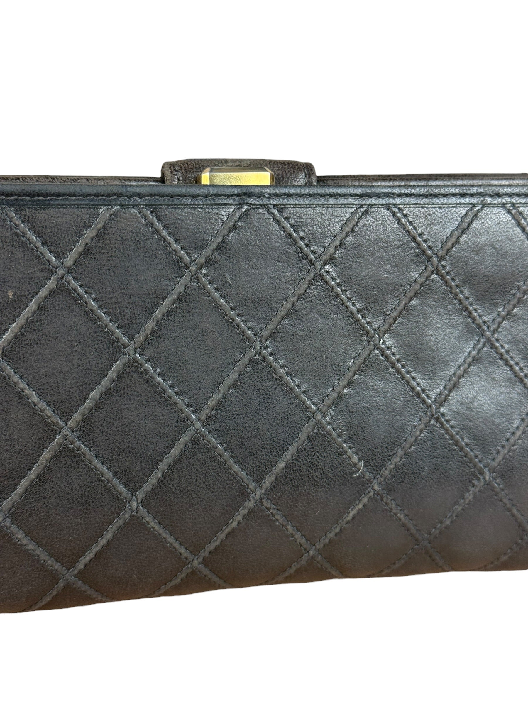 Chanel Vintage Dark Brown Leather Quilted CC Long Wallet