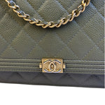 Chanel Olive Green Quilted Caviar Boy Flap Wallet On Chain 2017