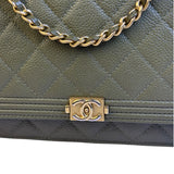 Chanel Olive Green Quilted Caviar Boy Flap Wallet On Chain 2017