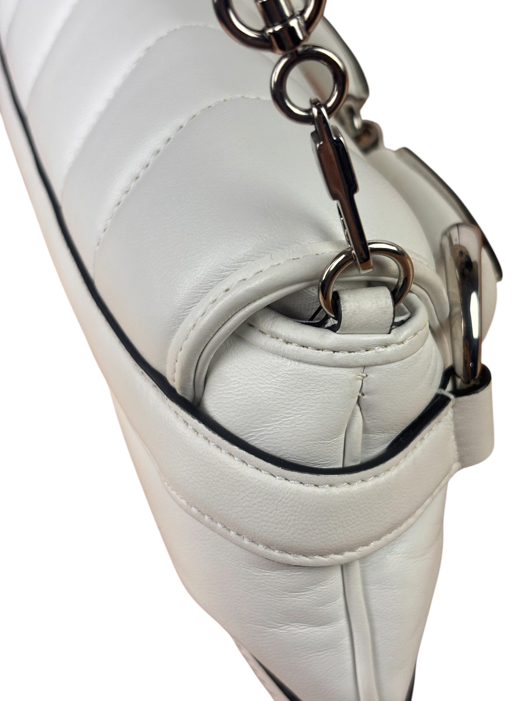 Gucci White Leather Horsebit Shoulder Bag
