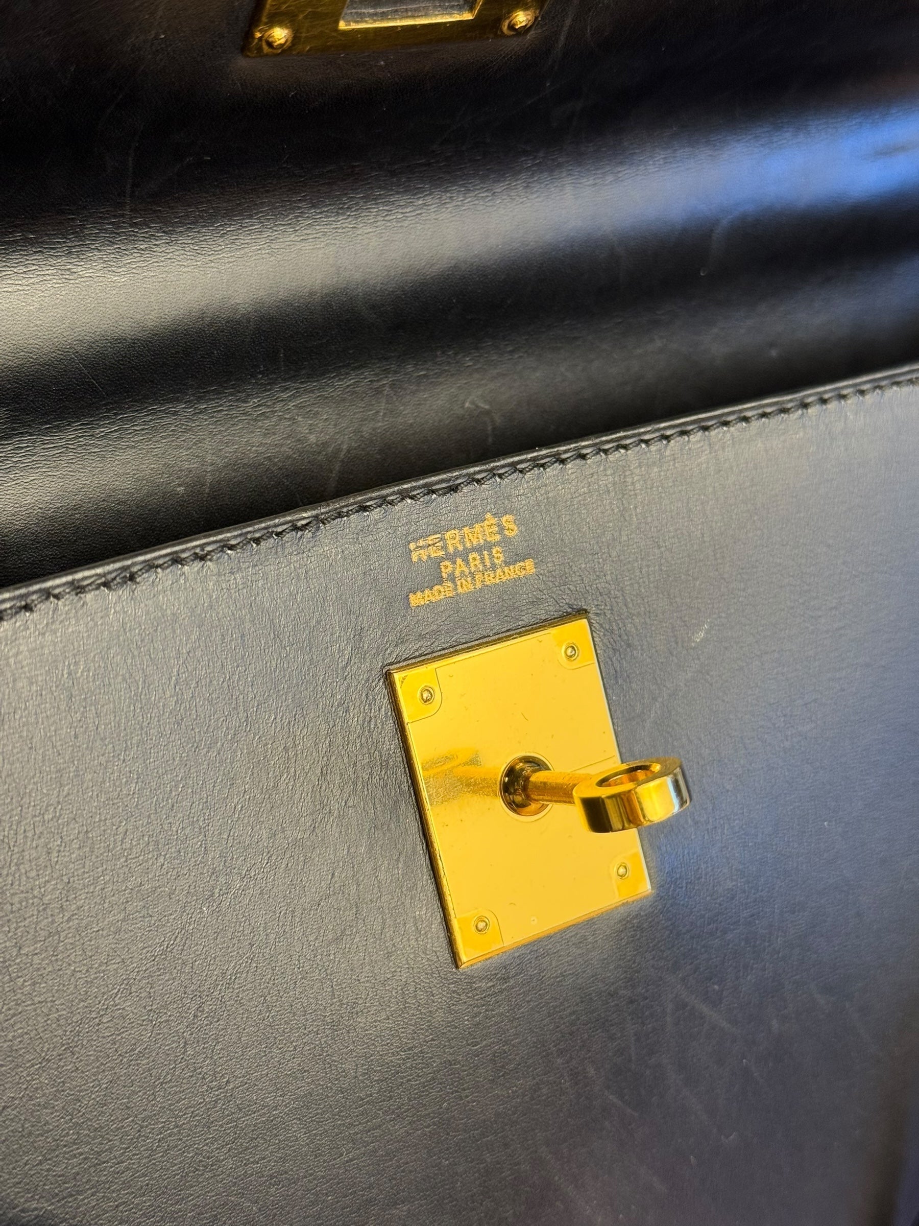 Hermes Kelly 32 Black Box Leather 1991