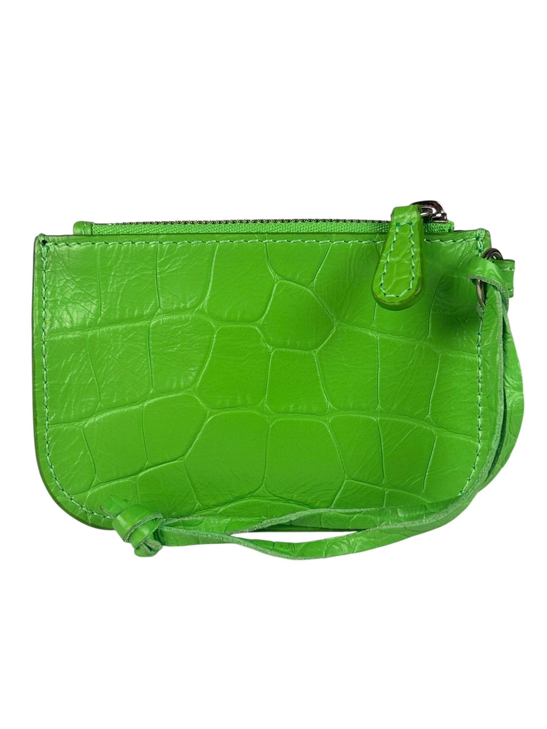 Balenciaga Neon Green Crocodile-Embossed Coin/Card Holder