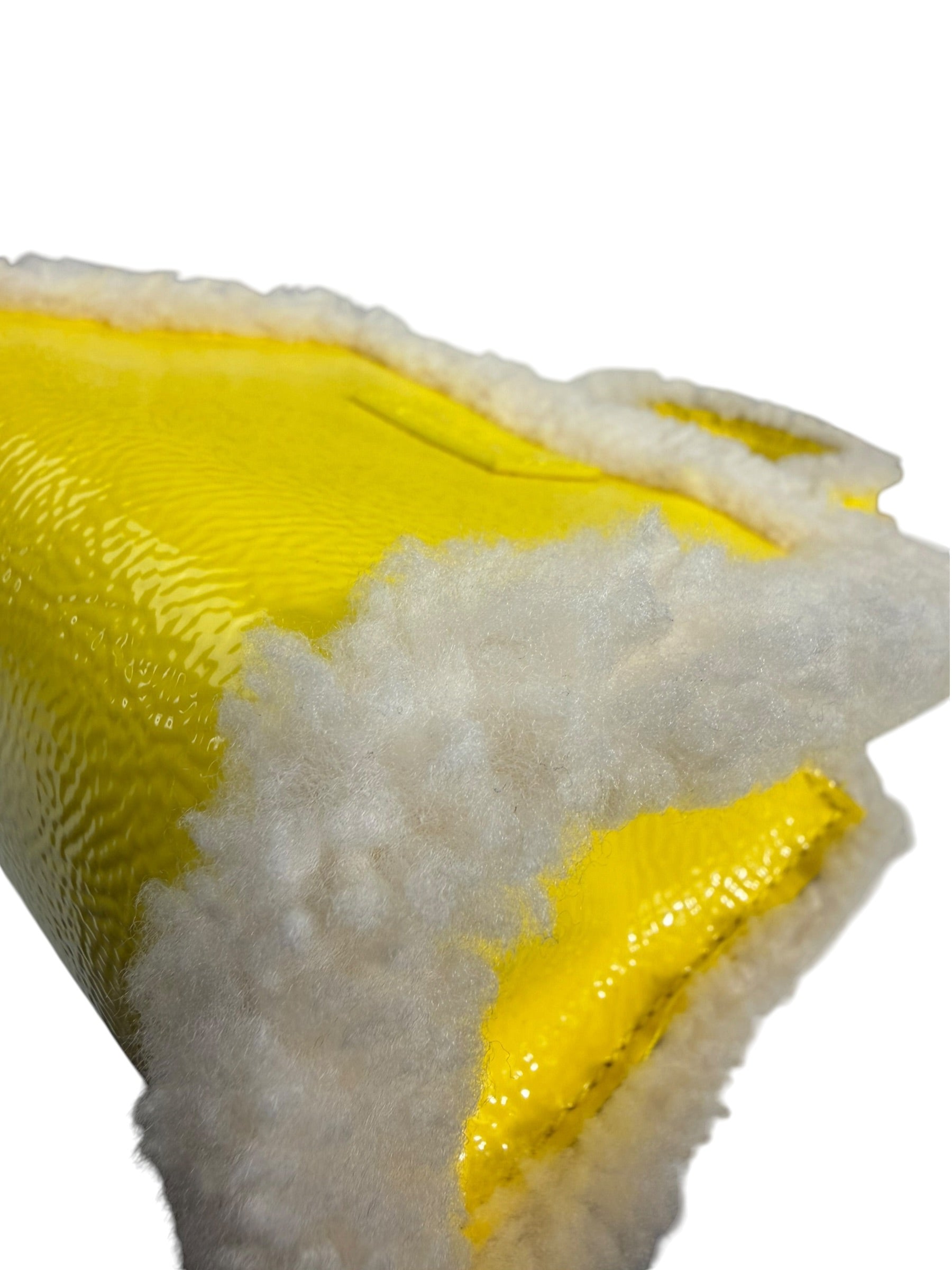 UGG x Telfar Yellow Patent Leather Fur Trim Small Shopper Crinkle In Taxi Tote