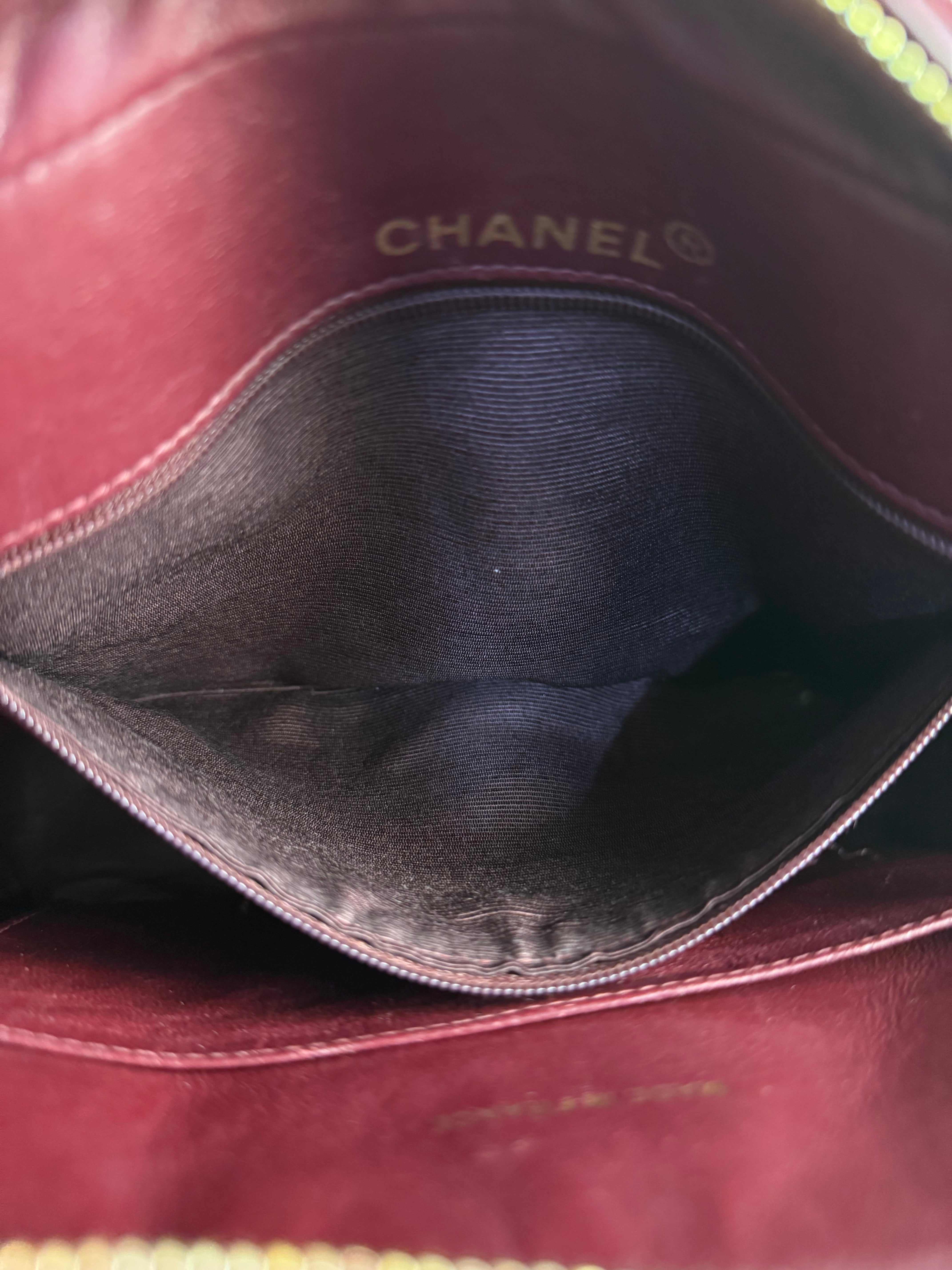 Chanel Vintage Burgundy Quilted Leather CC Camera Bag