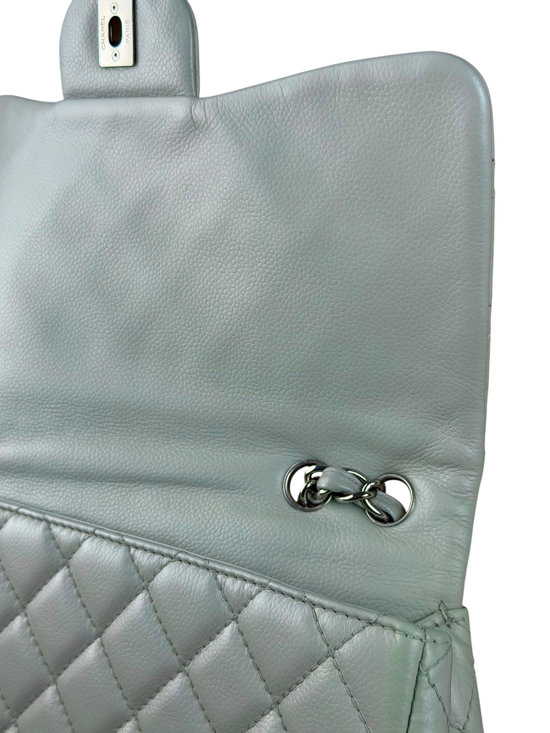 Chanel Light Sage Green Medium Classic Flap Shoulder Bag 2008