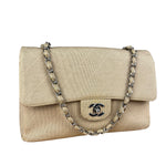 Chanel Vintage Beige Jersey Quilted Classic Flap Bag