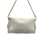 Celine White Grained Leather Studded Poultbot Shoulder Bag