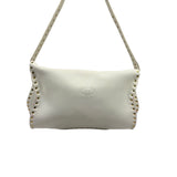 Celine White Grained Leather Studded Poultbot Shoulder Bag