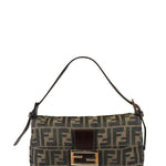 Fendi Brown Leather Trim Baguette
