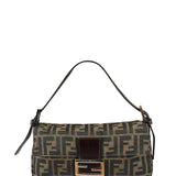 Fendi Brown Leather Trim Baguette