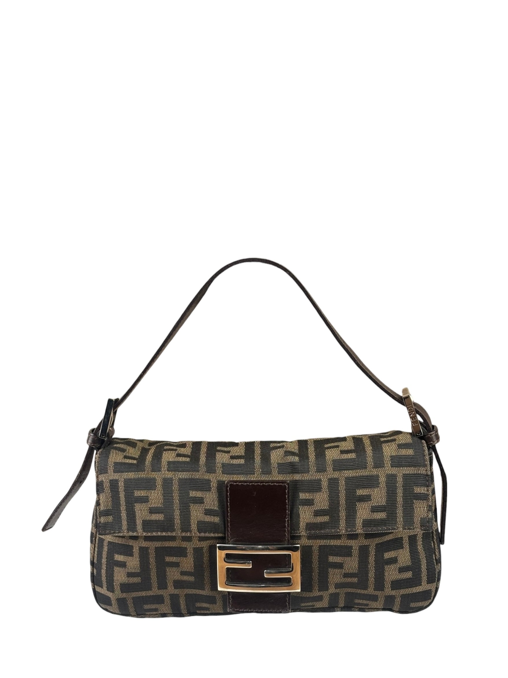 Fendi Brown Leather Trim Baguette