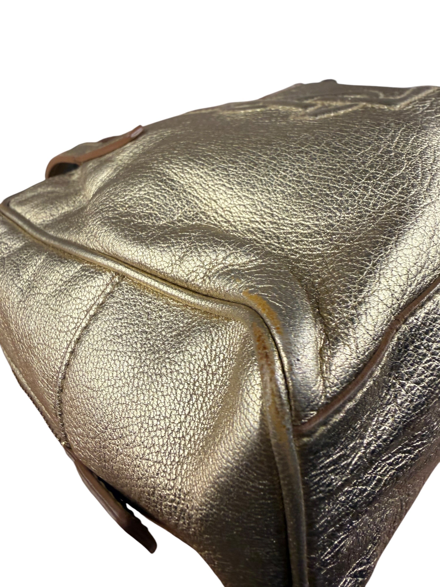 Yves Saint Laurent Gold Leather Embossed YSL Logo Handbag