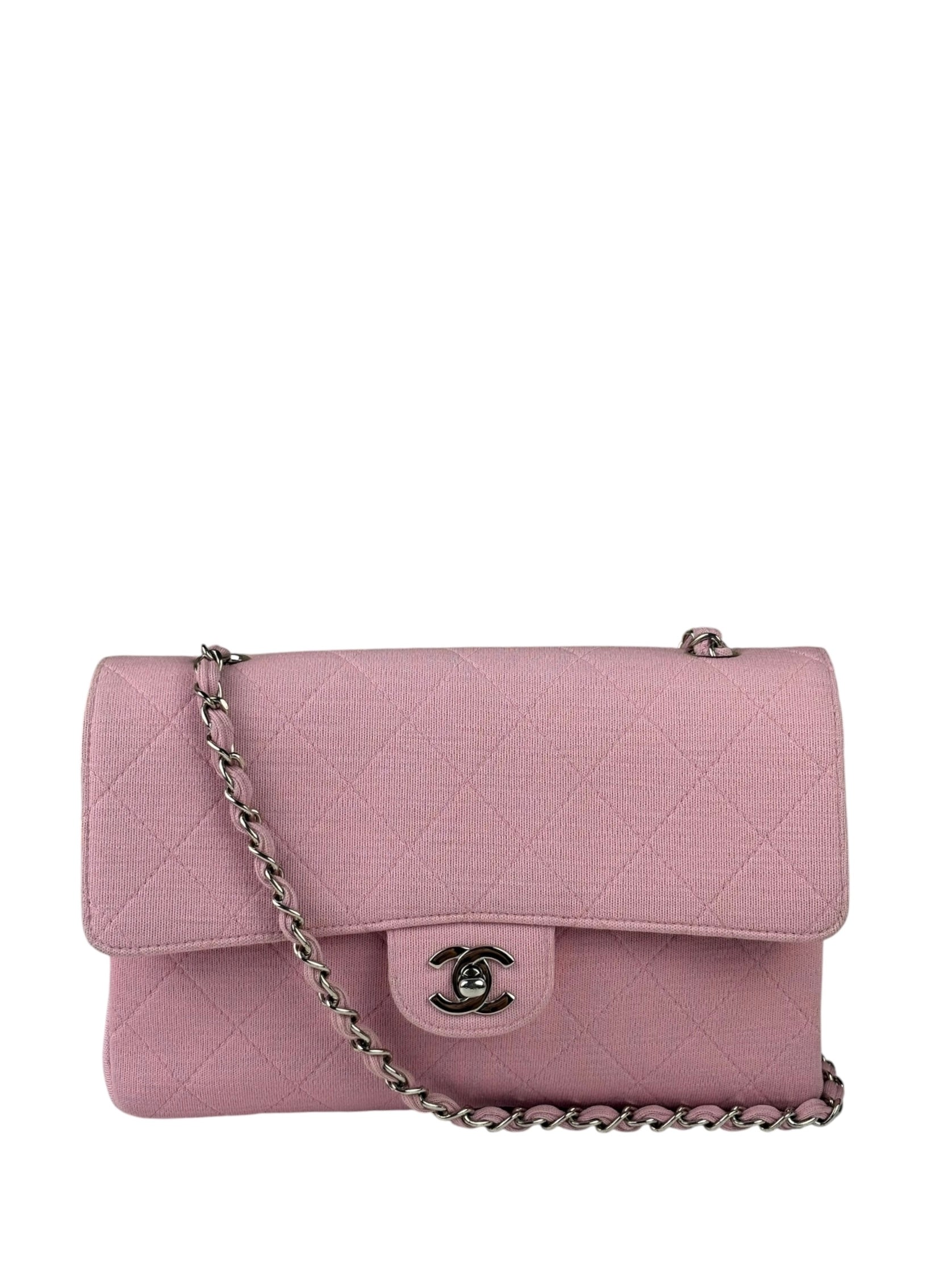 Chanel Pink Quilted Jersey Classic Flap Bag 1997