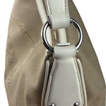 Prada Beige/Cream Leather Trim Logo Jacquard Hobo Bag