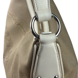 Prada Beige/Cream Leather Trim Logo Jacquard Hobo Bag