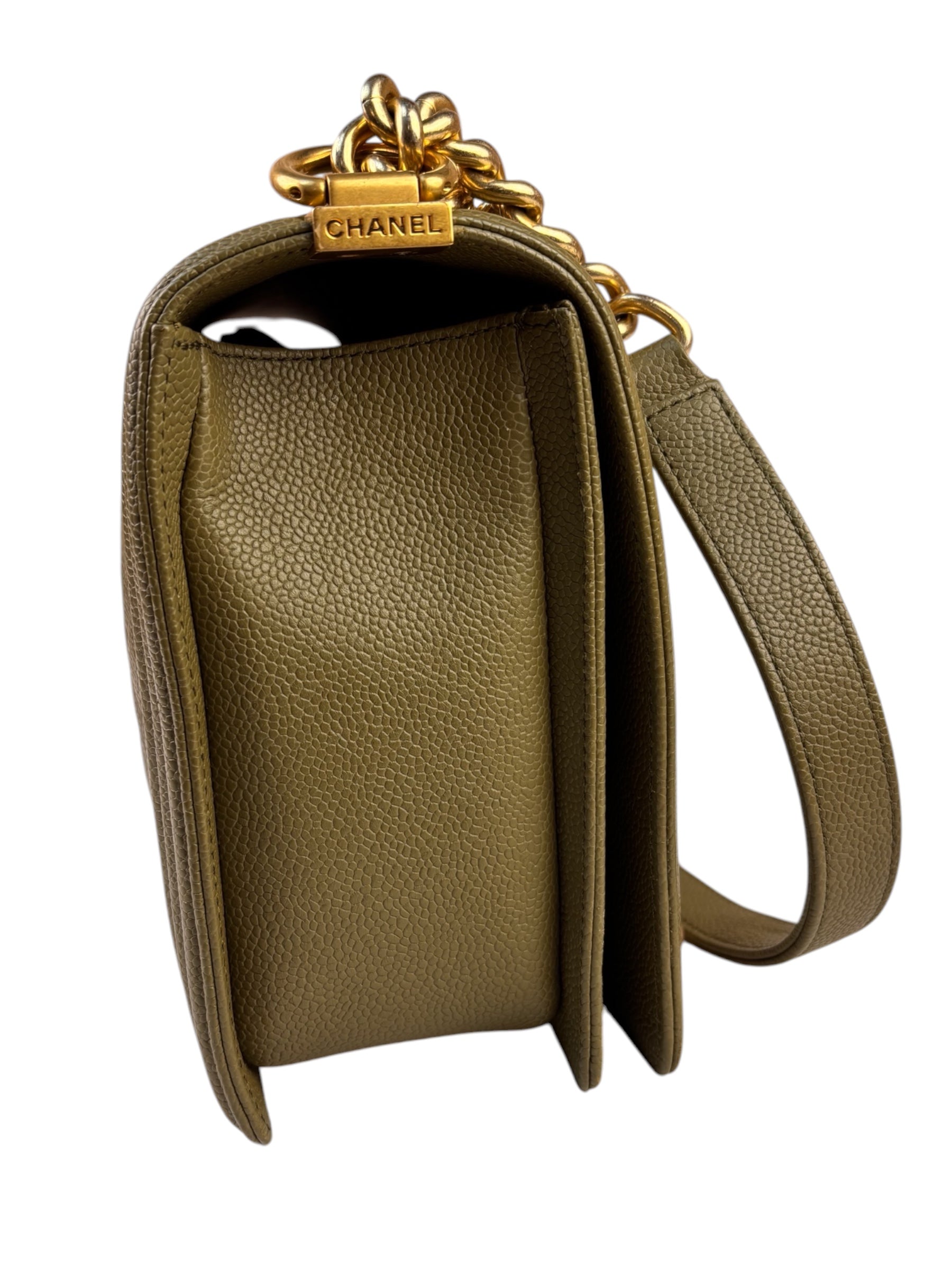 Chanel Olive Green Quilted Caviar Boy Flap Bag 2017
