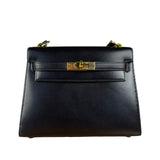 Hermes Black Mini Kelly 20 Box Calf 1991