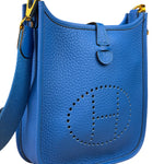 Hermes Bleu Hydra Leather Clemence Cordage Mini Evelyne TMP16