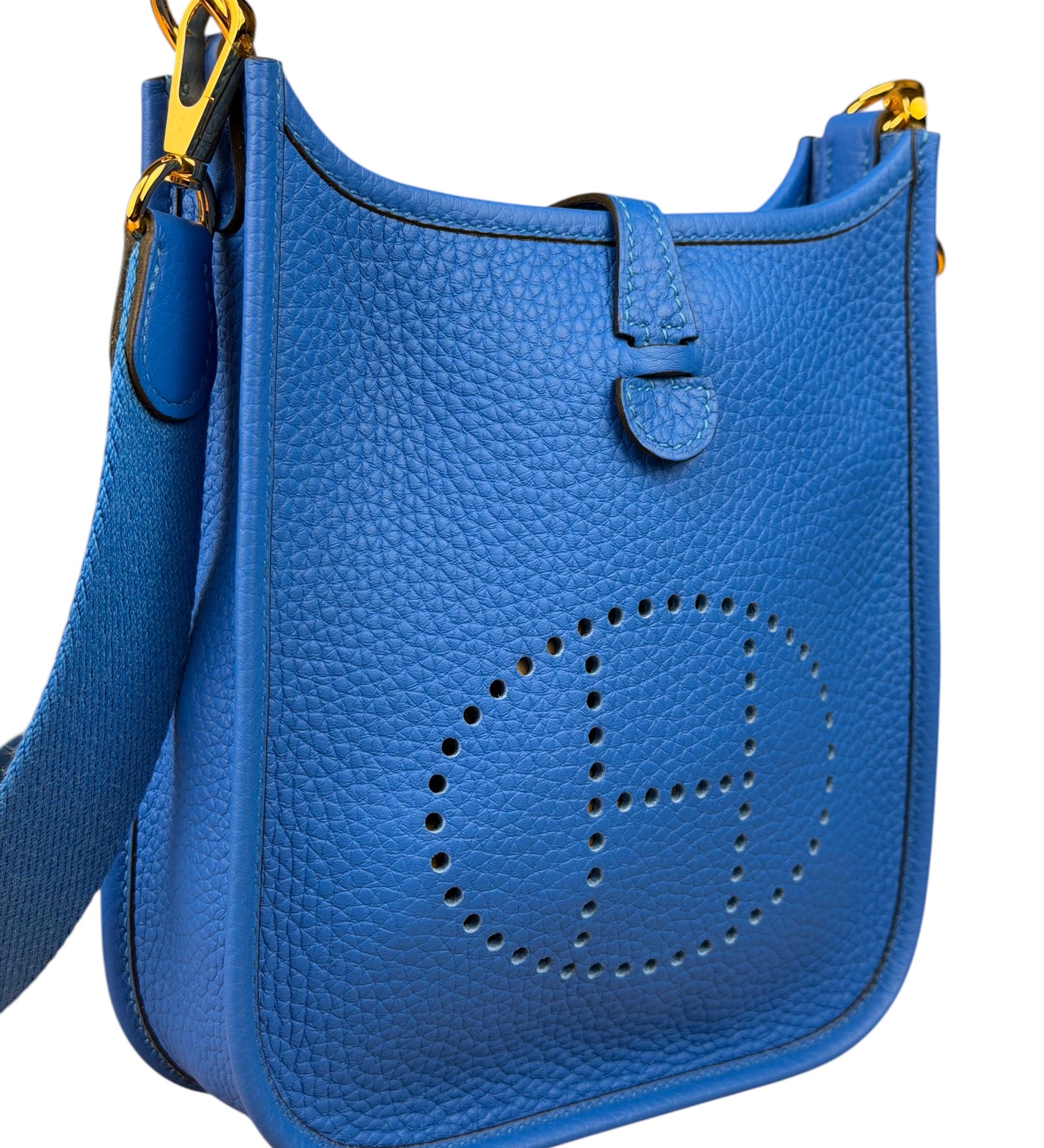 Hermes Bleu Hydra Leather Clemence Cordage Mini Evelyne TMP16