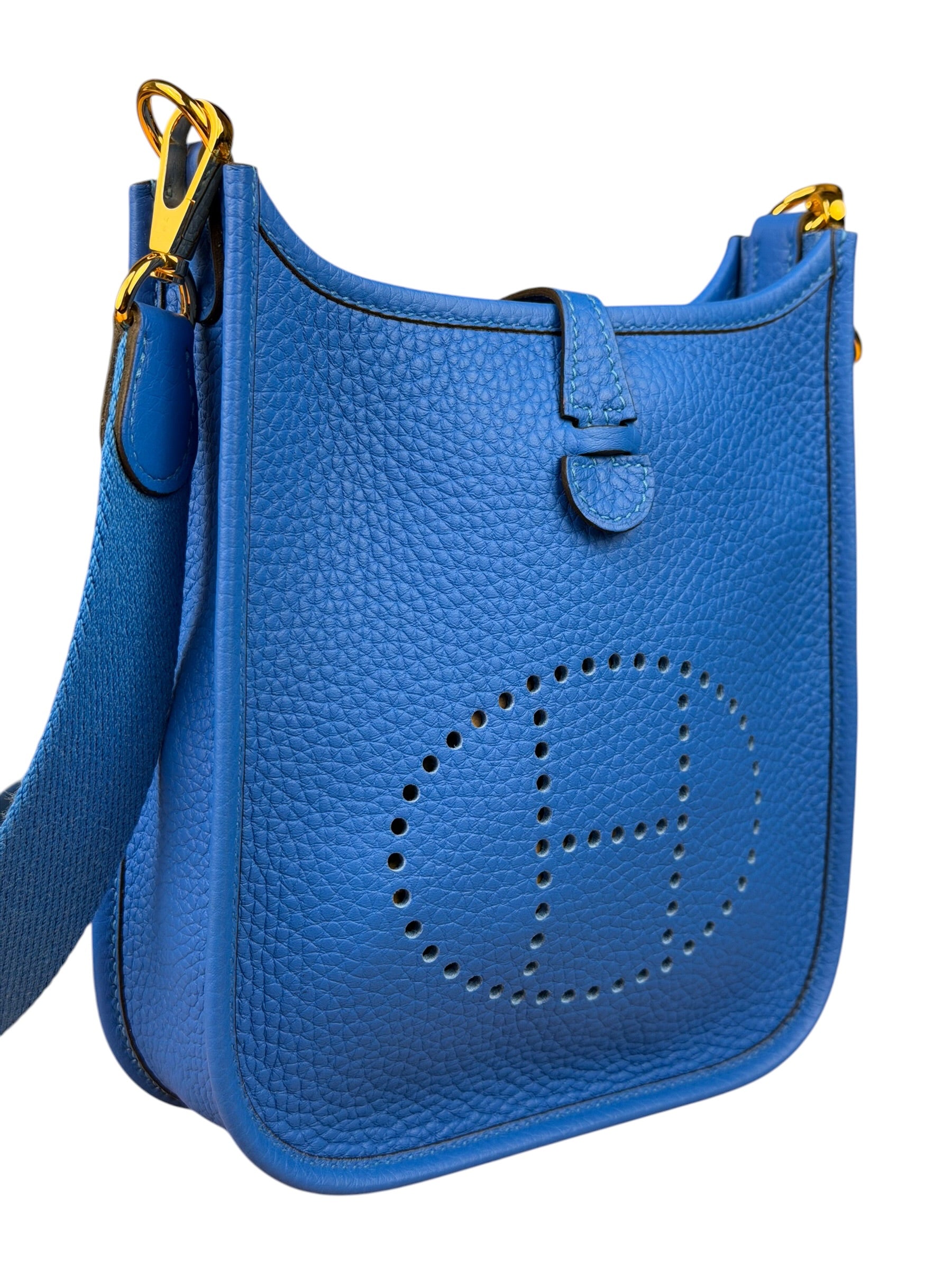 Hermes Bleu Hydra Leather Clemence Cordage Mini Evelyne TMP16