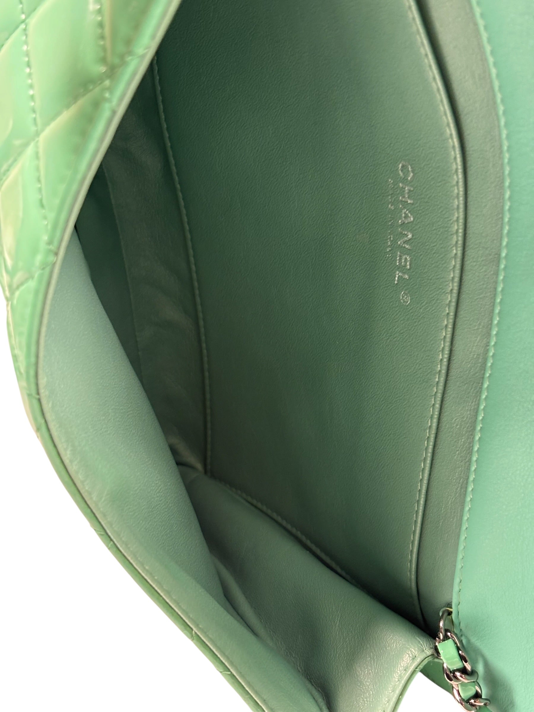 Chanel Green Quilted Patent Leather Flap Bag 2012