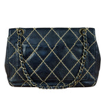 Chanel Vintage Navy Blue Leather Wild Stitch Surpique Flap Bag 2001
