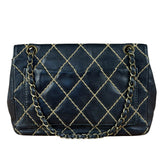 Chanel Vintage Navy Blue Leather Wild Stitch Surpique Flap Bag 2001