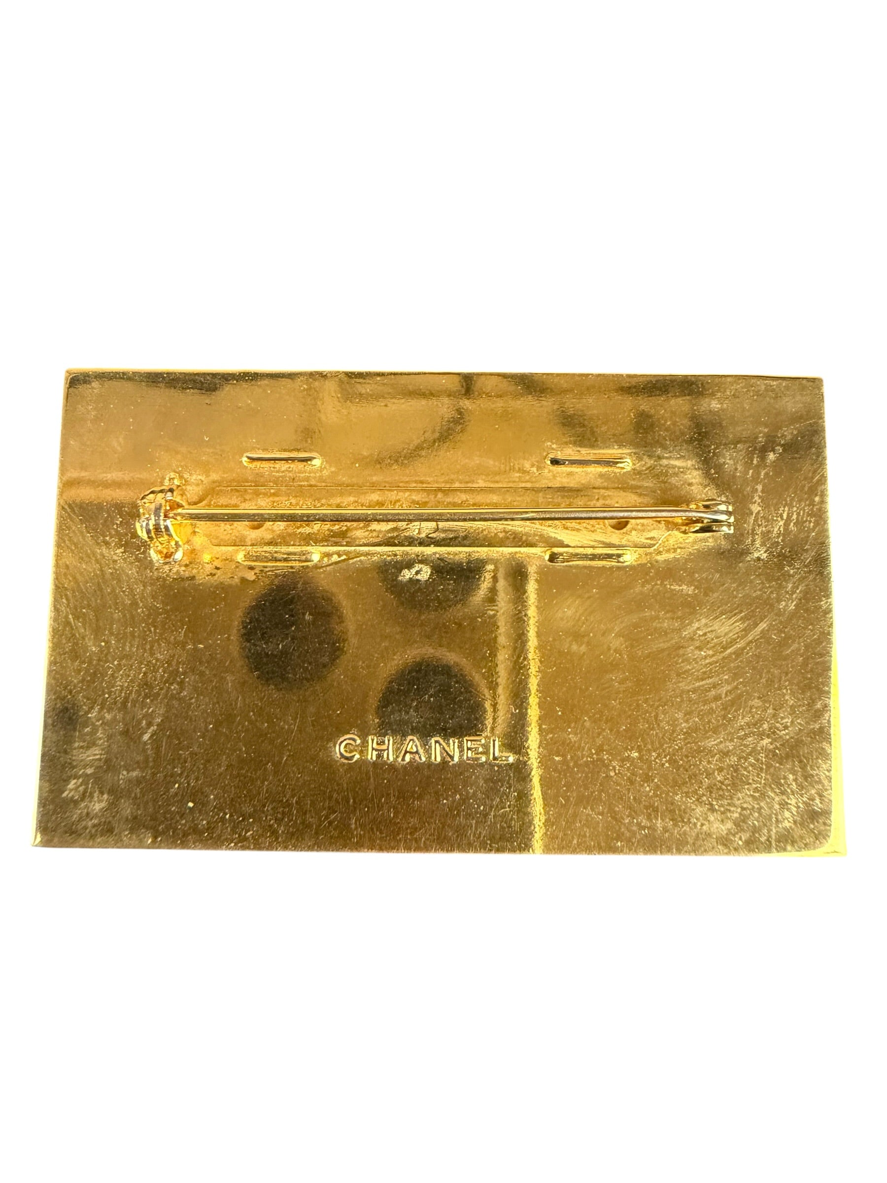 Chanel Vintage Gold-Plated Logo Nameplate Brooch Pin 1990s