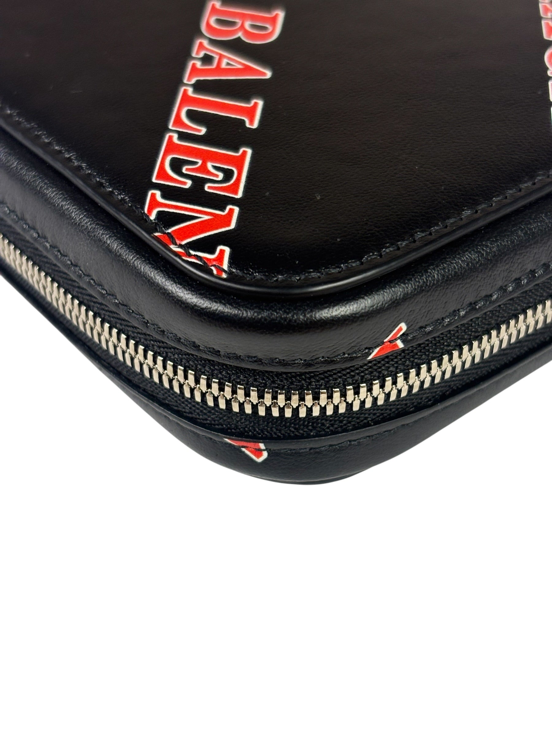 Balenciaga Black Leather Logo Print Phone/Card Holder
