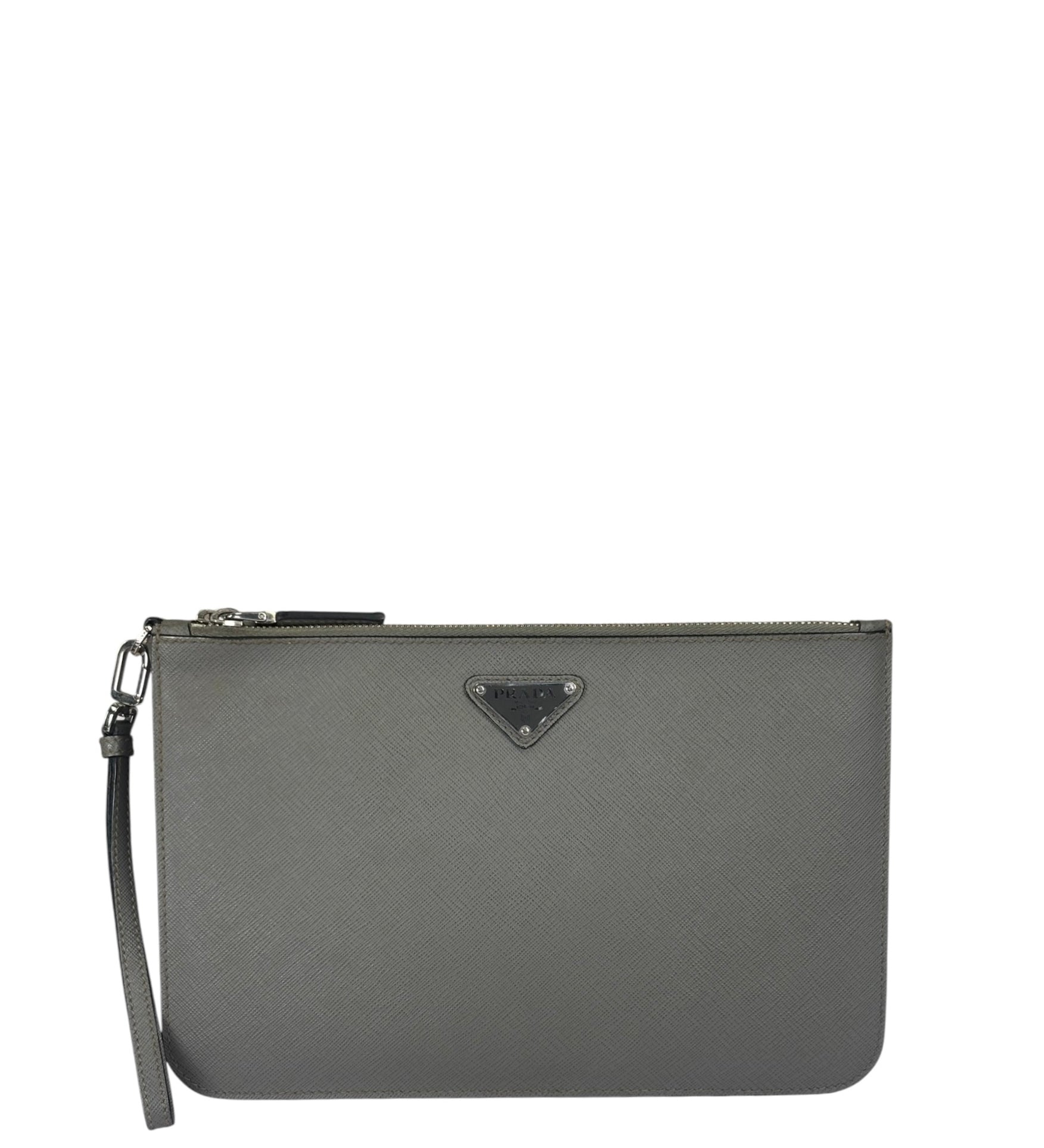 Prada Grey Saffiano Leather Pouch
