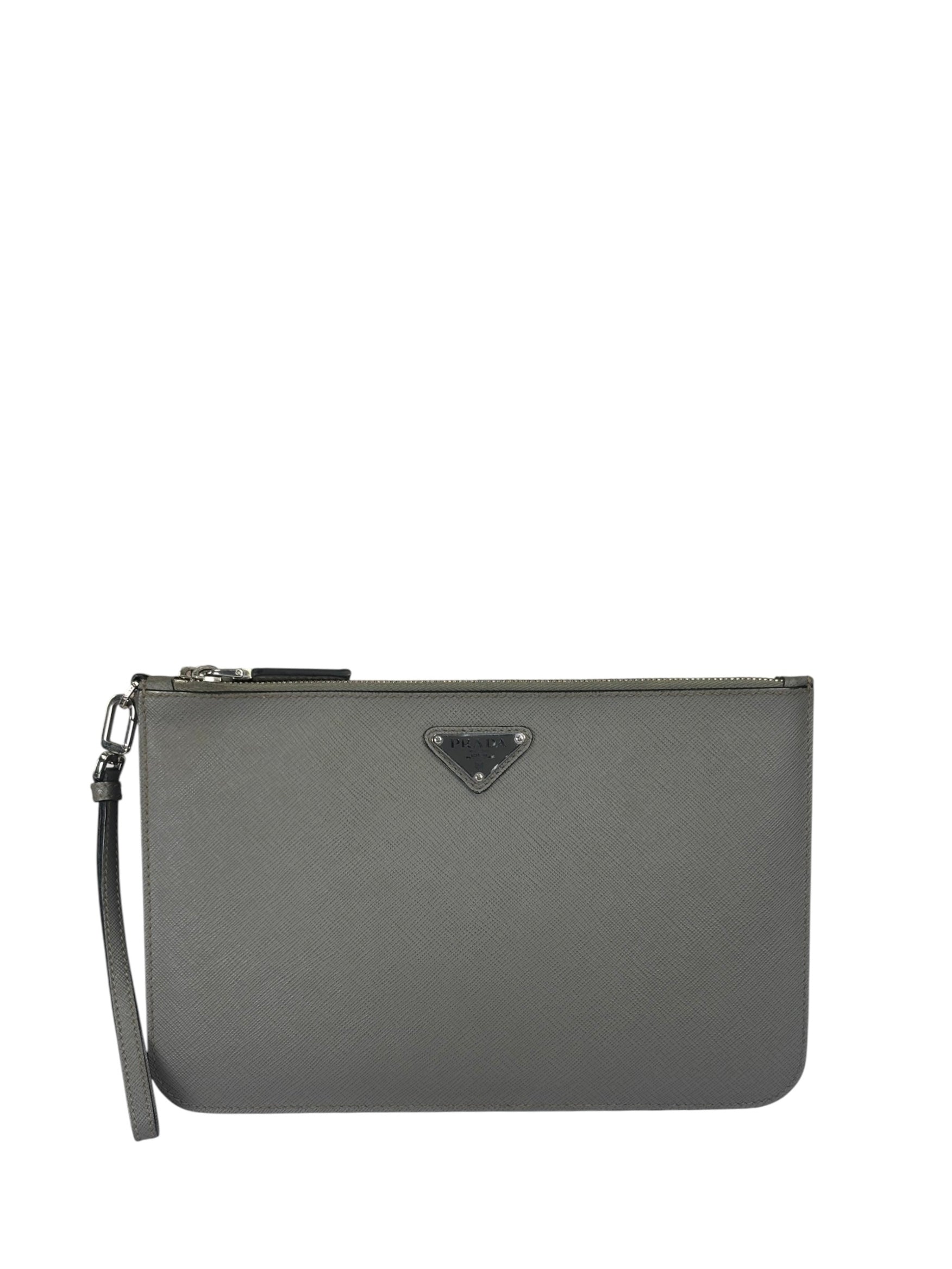Prada Grey Saffiano Leather Pouch