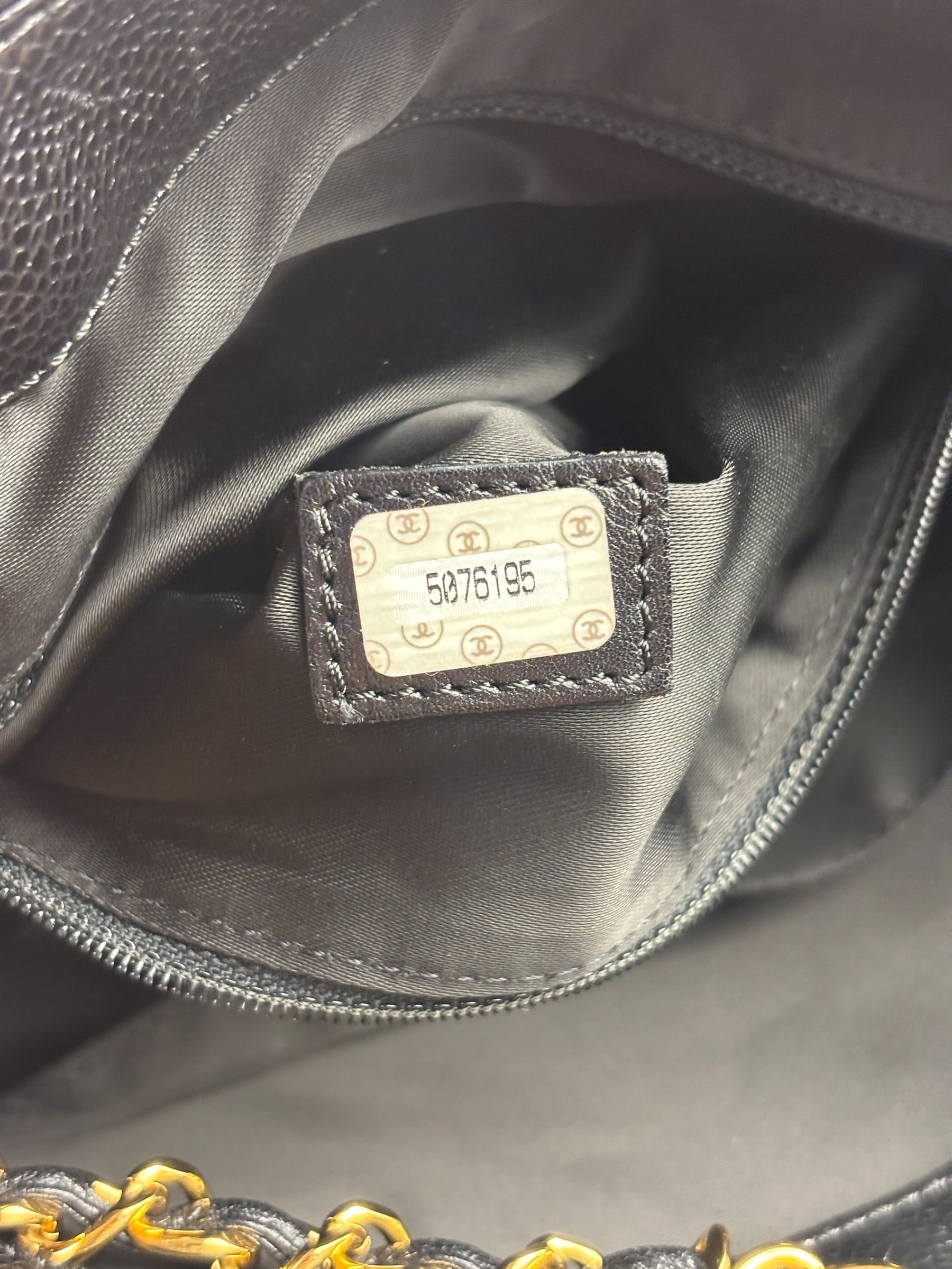 Chanel Vintage Black Caviar Leather Timeless Chain Shoulder Tote 1998
