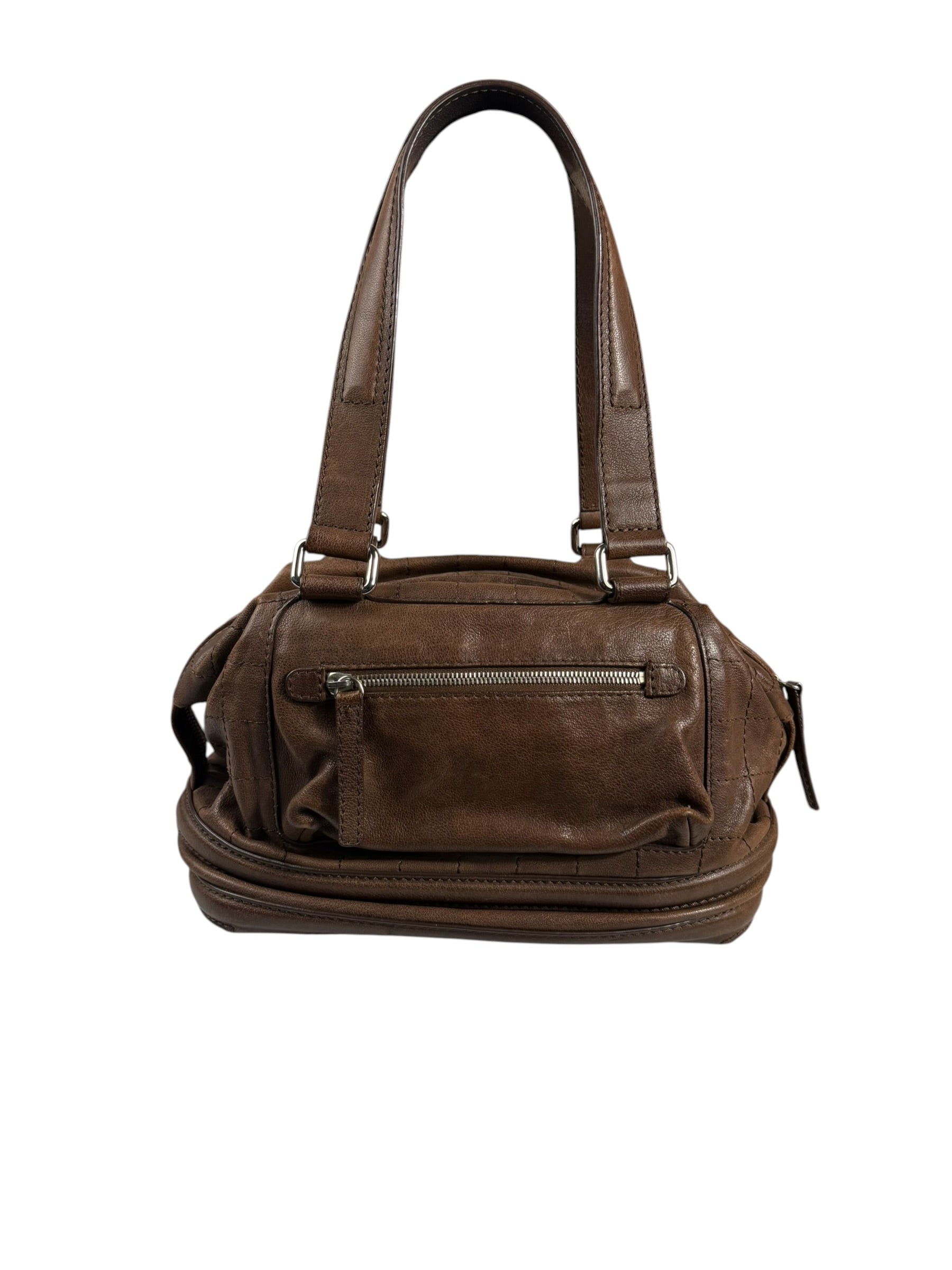 Chanel Brown Leather Essential Square Stitch Bowler Bag 2007