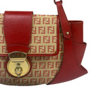 Fendi Red Leather Trim Zucca Compliation Shoulder Bag