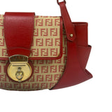 Fendi Red Leather Trim Zucca Compliation Shoulder Bag