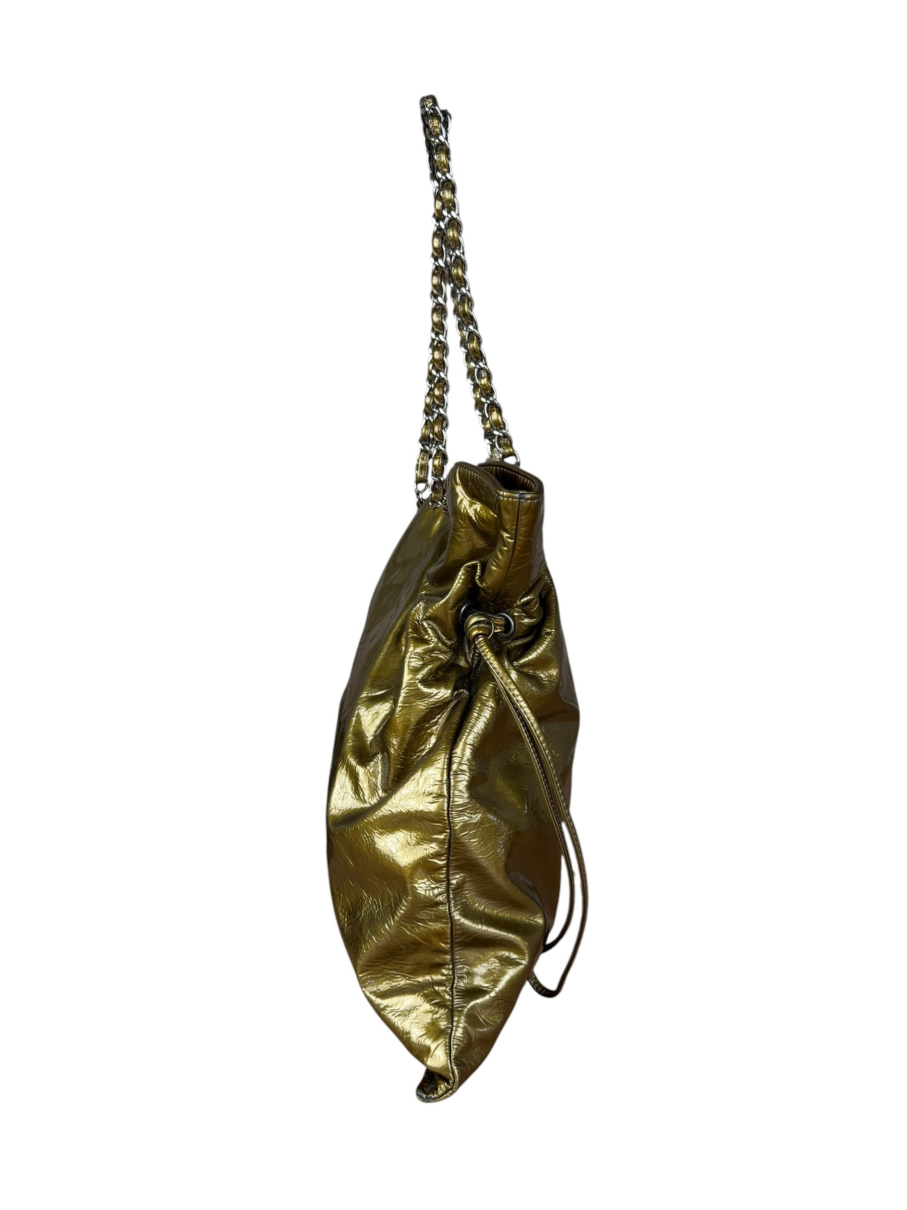 Chanel CC Green Metallic Patent Leather BonBon Chain Cinch Tote 2008