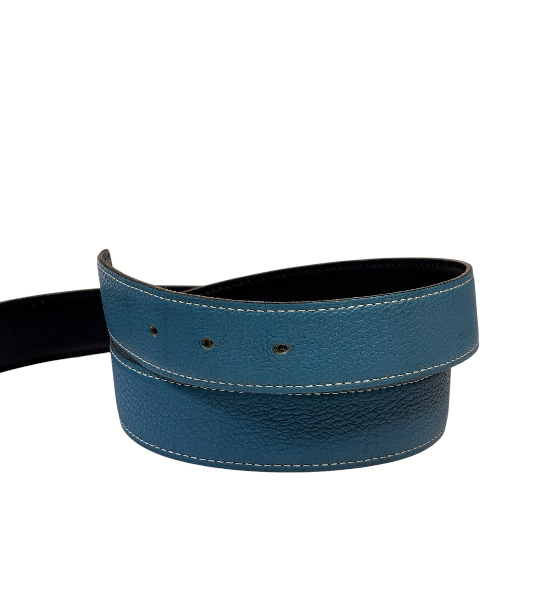 Hermes Blue/Black Leather Reversible H Belt