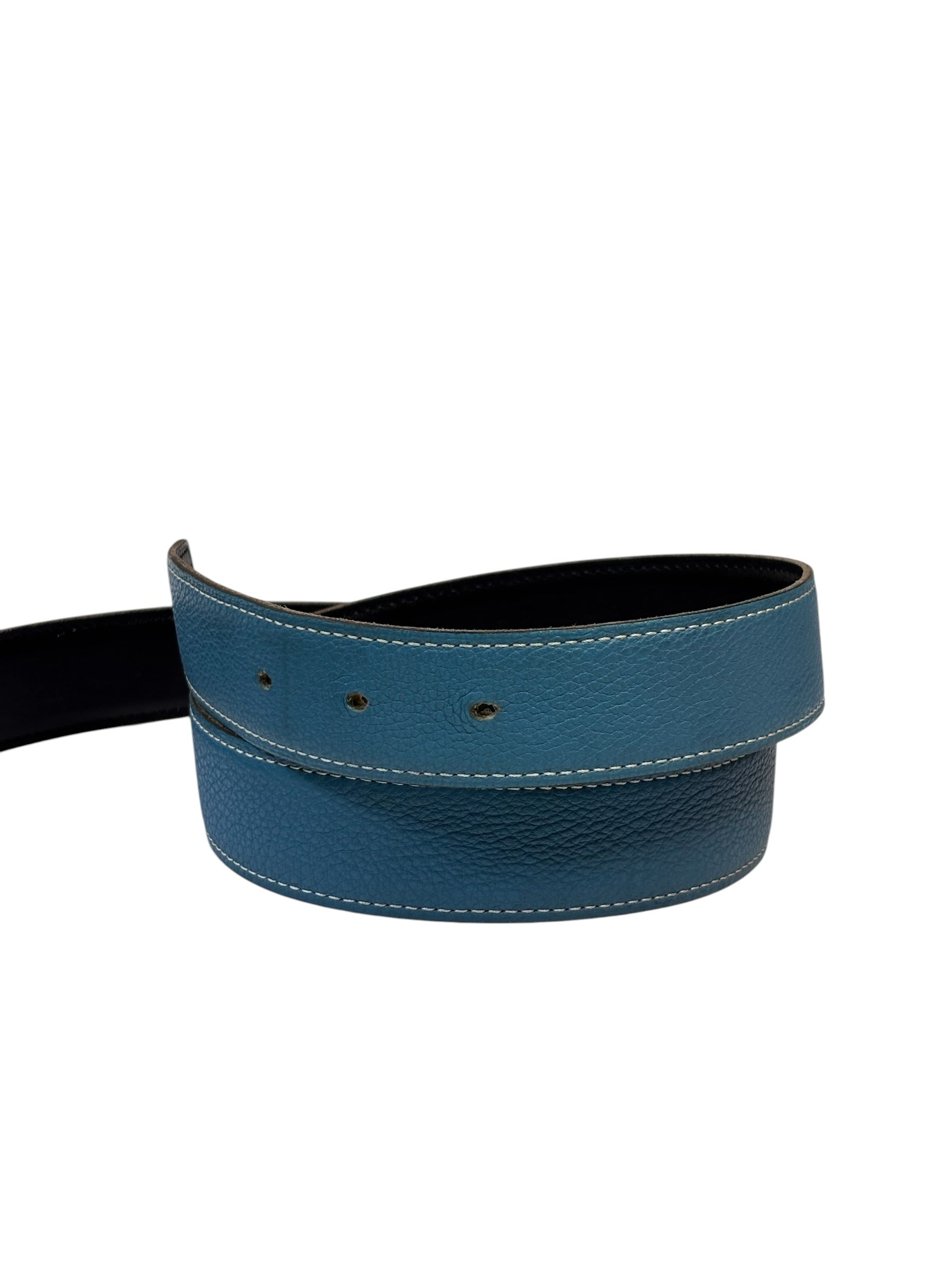 Hermes Blue/Black Leather Reversible H Belt