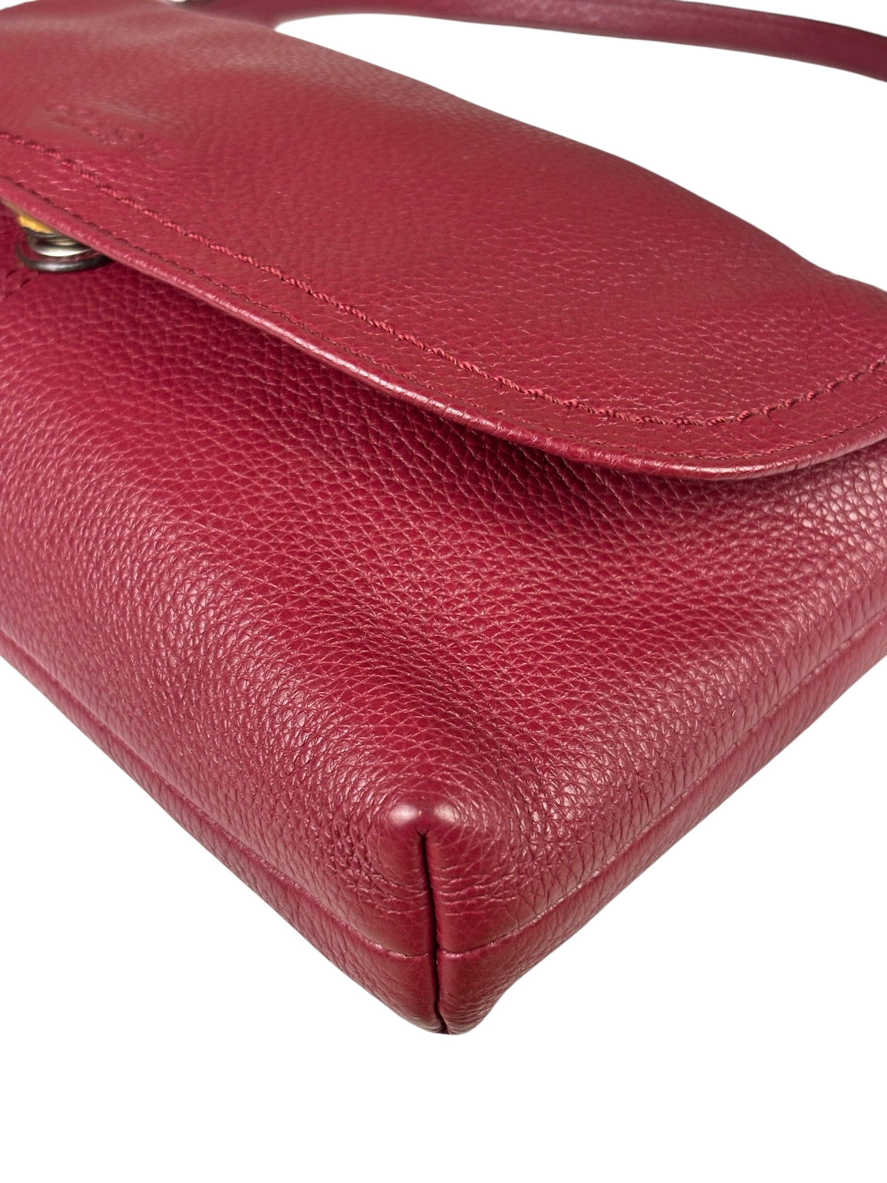 Coach Burgundy Pebbled Leather Flap Pochette